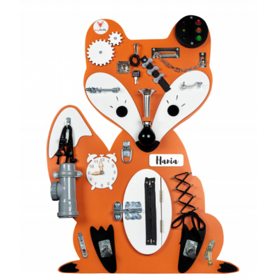Manipulačná doska / Activity board oranžová líška Foxy Family 84 cm x 52 cm so stojanom 